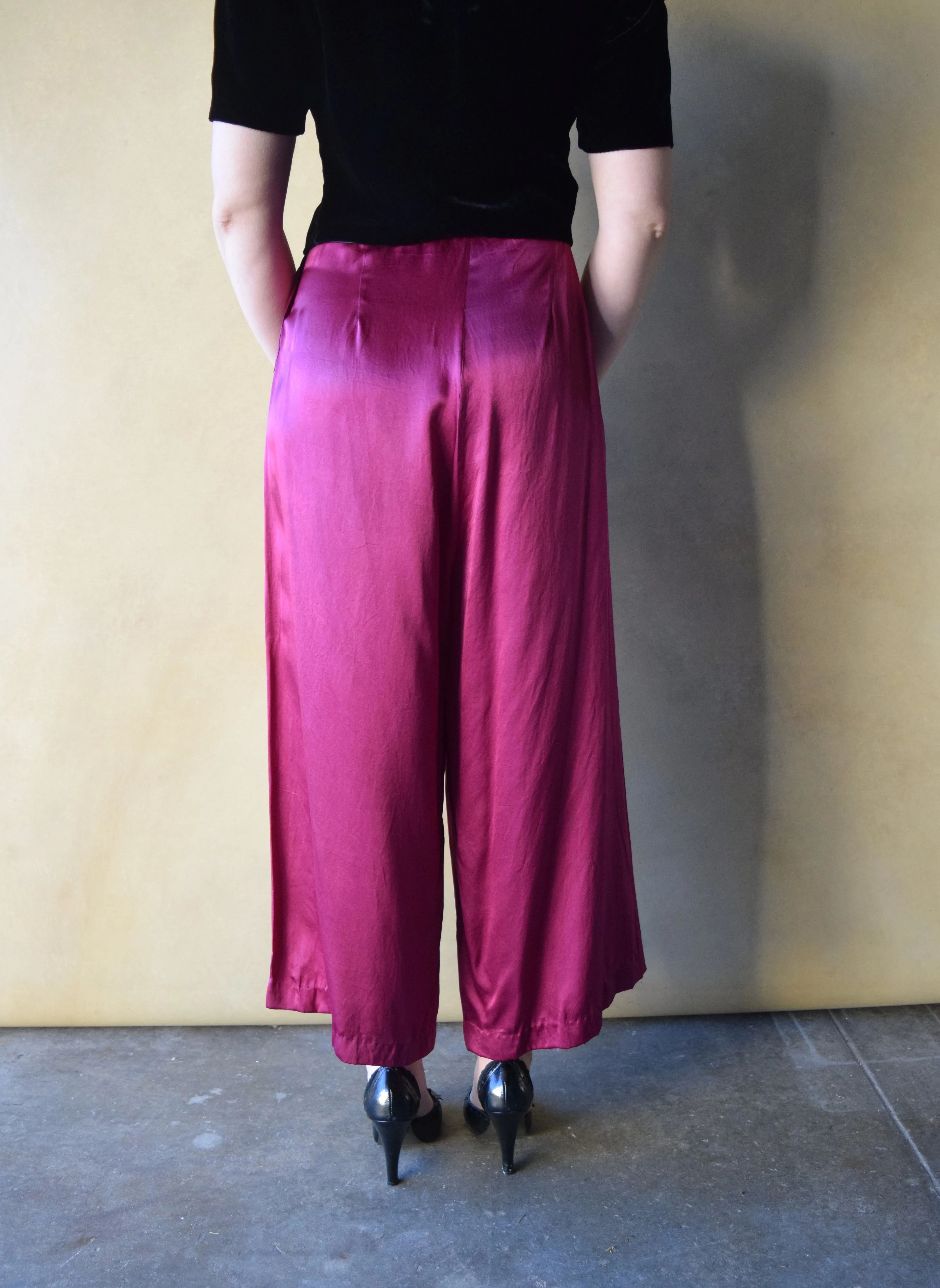 1940s wide leg satin pants . vintage 40s pants . 32 waist