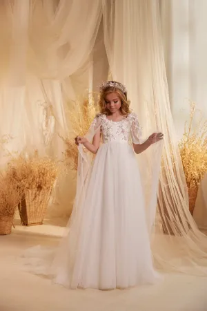 3624 London Flower Girl Dress with a Lace Cape