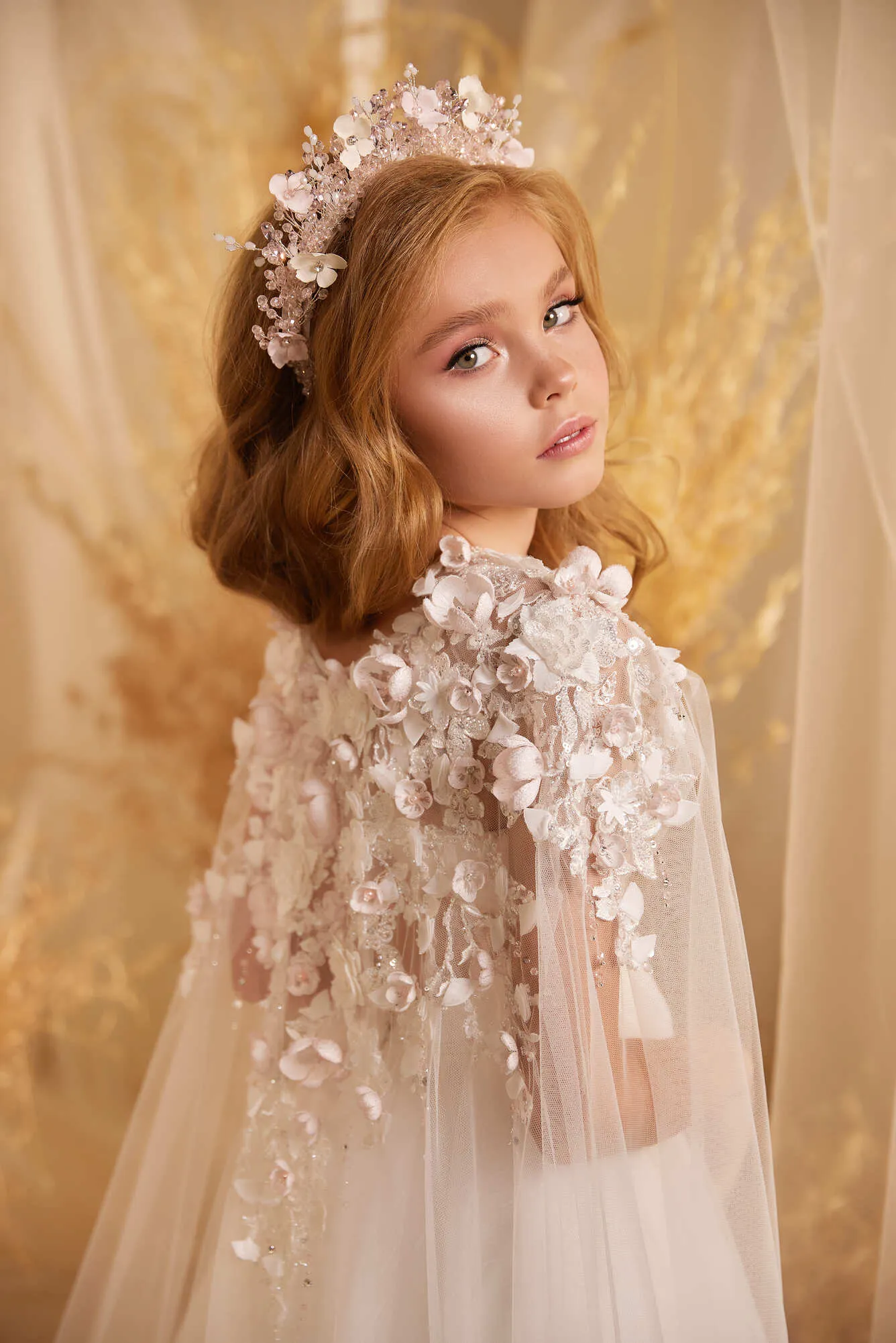 3624 London Flower Girl Dress with a Lace Cape