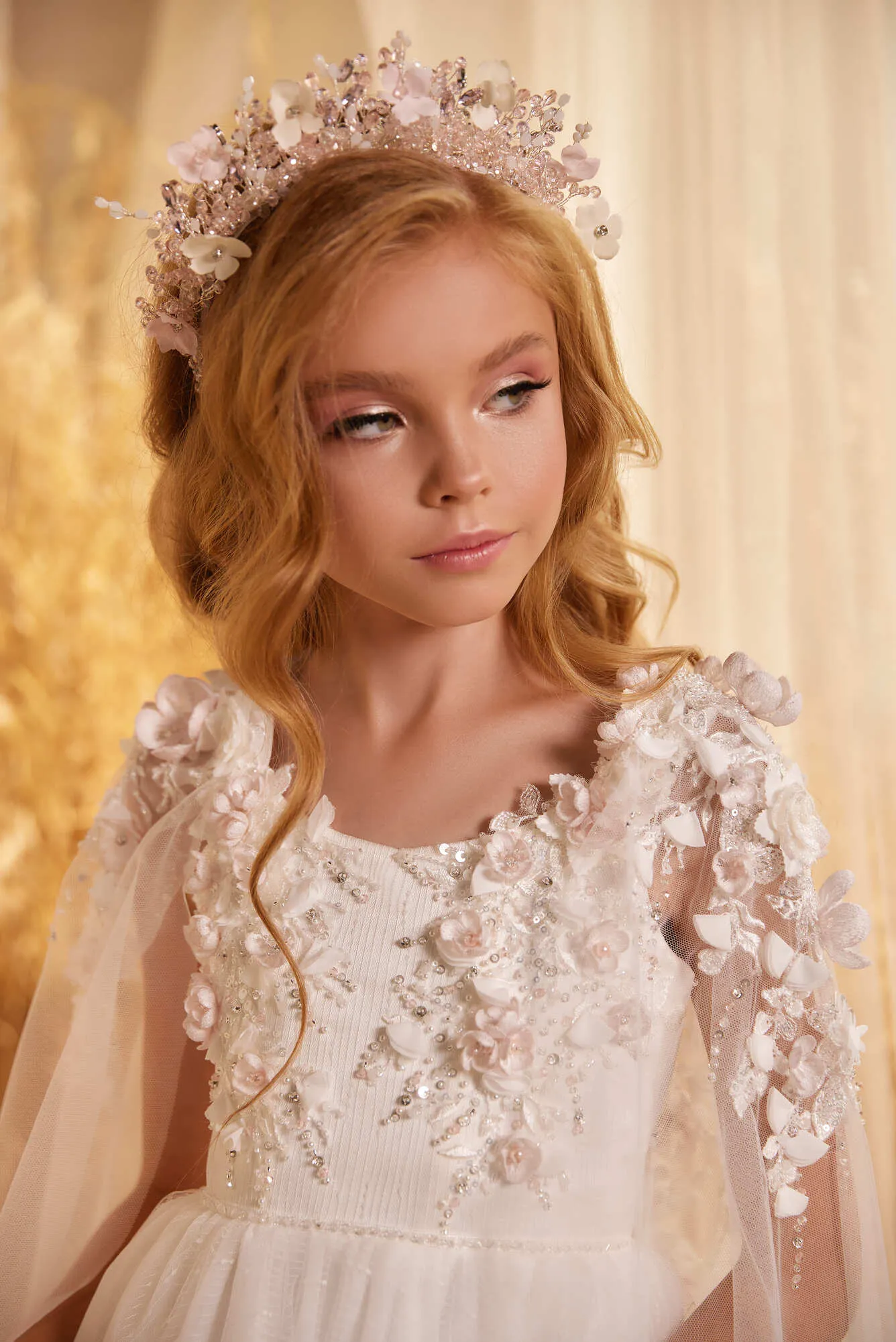 3624 London Flower Girl Dress with a Lace Cape