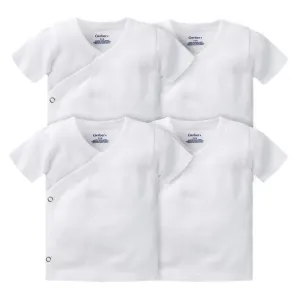 4-Pack Baby Neutral White Organic Short Sleeve Side Snap Shirt