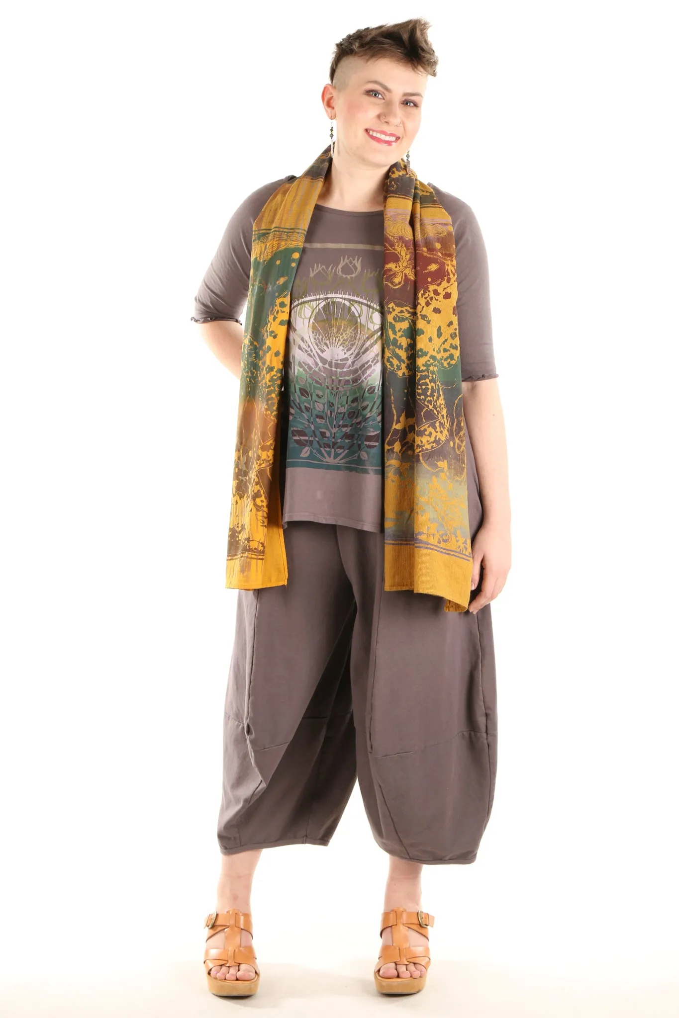8001 Organic Stripe & Lawn Hand Printed Big Scarf-Marigold