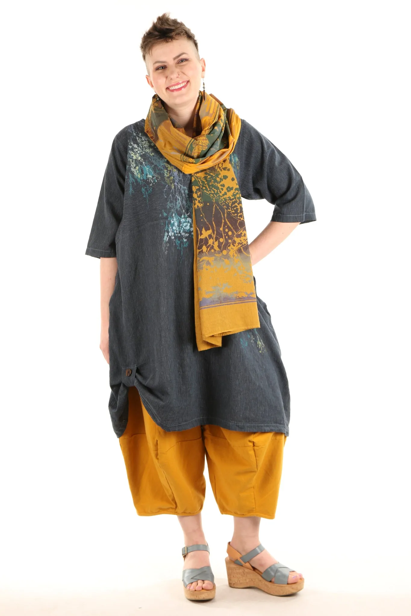 8001 Organic Stripe & Lawn Hand Printed Big Scarf-Marigold
