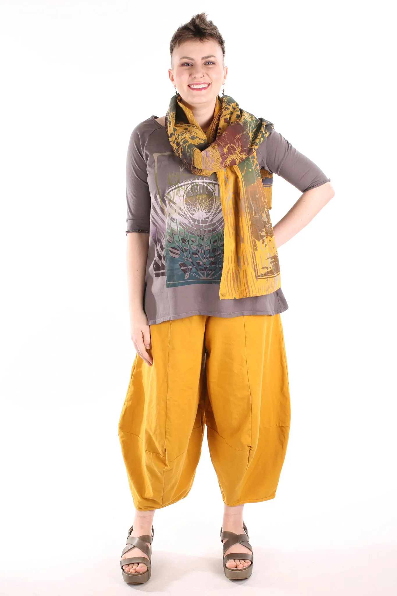 8001 Organic Stripe & Lawn Hand Printed Big Scarf-Marigold