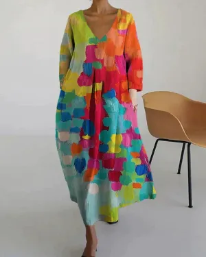 Anastasia - Colorful printed dress with V-neckline