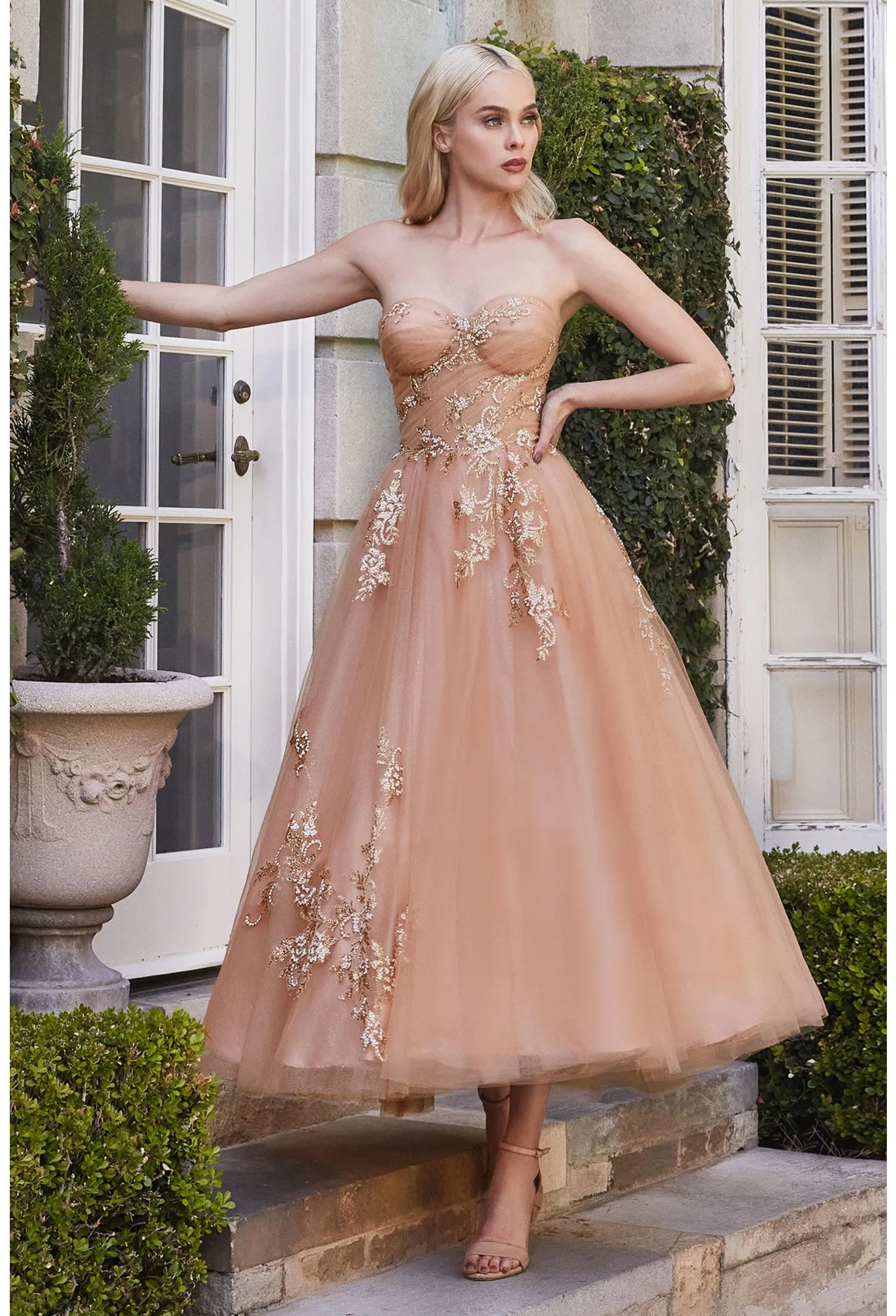 Andrea & Leo STRAPLESS TULLE TEA LENGTH DRESS-A1114