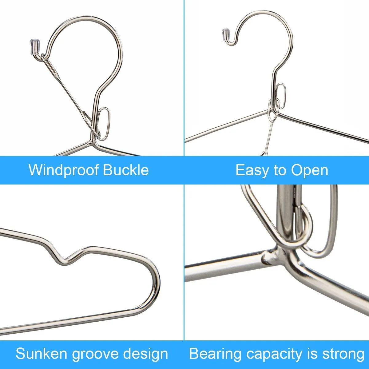 Anles Windproof hanger Strong Metal Stainless Steel Clothes Hangers 20 pcs