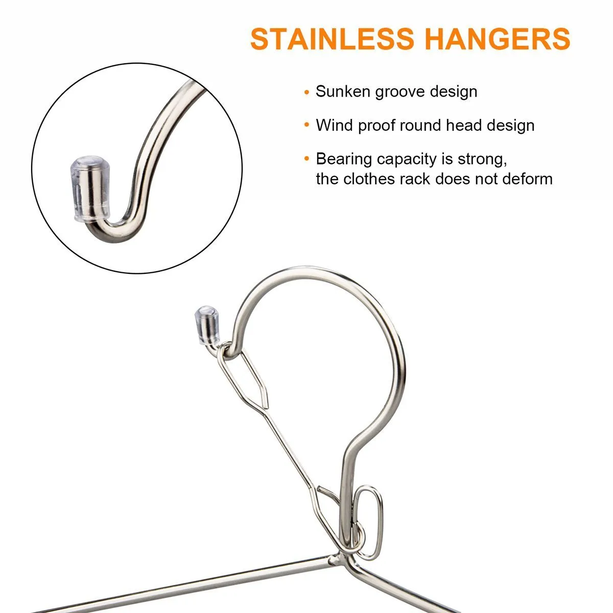 Anles Windproof hanger Strong Metal Stainless Steel Clothes Hangers 20 pcs