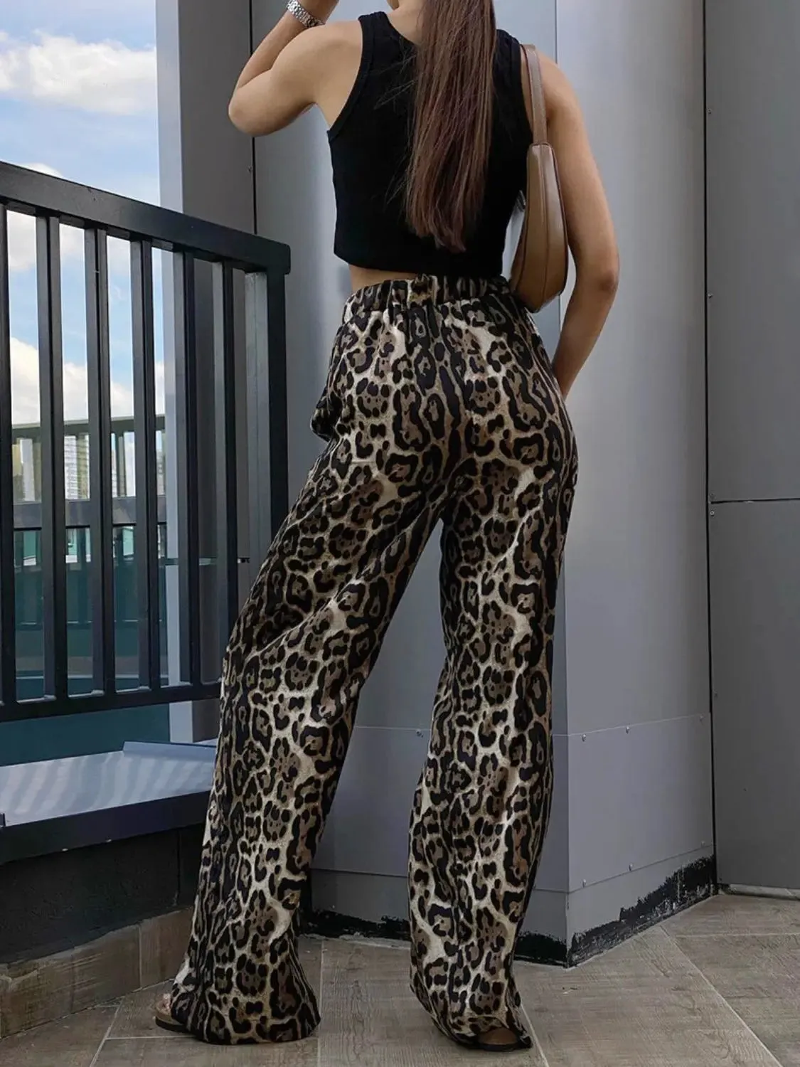 'Aven' Leopard Print Wide Leg Pants