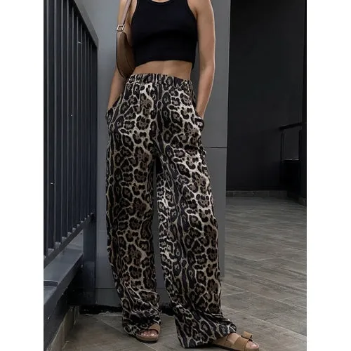 'Aven' Leopard Print Wide Leg Pants