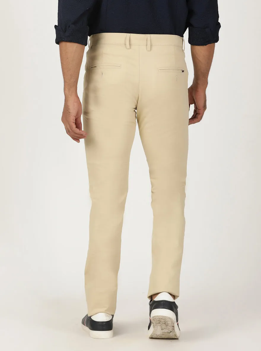 Beige Solid Slim Fit Casual Trouser | Greenfibre