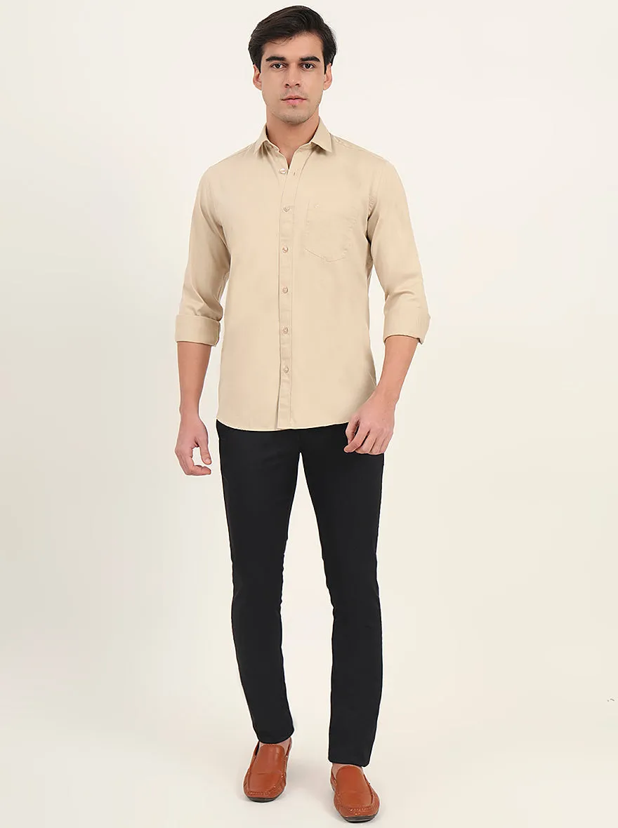 Beige Solid Slim Fit Semi Casual Shirt | Greenfibre