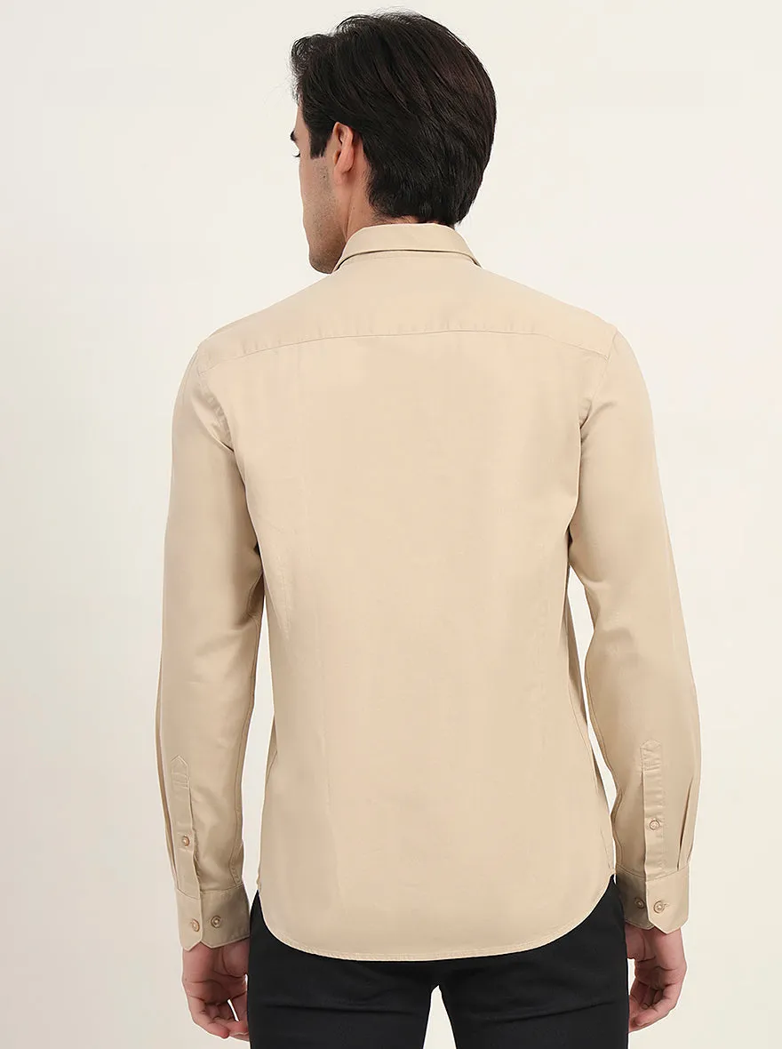 Beige Solid Slim Fit Semi Casual Shirt | Greenfibre