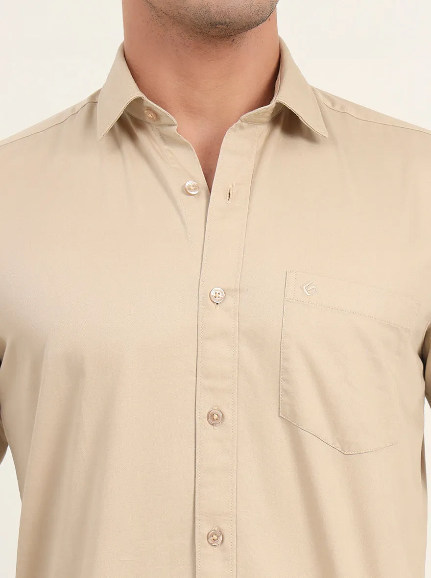 Beige Solid Slim Fit Semi Casual Shirt | Greenfibre