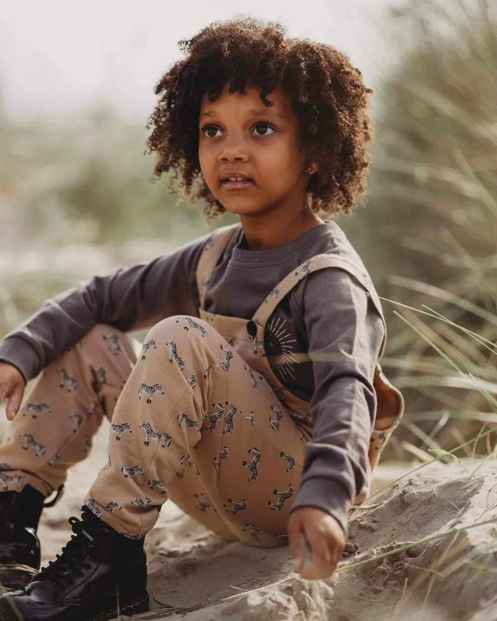 Beige Zebra Print Dungarees