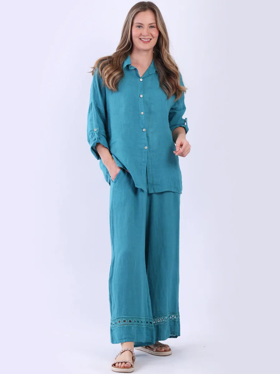 Bianca Linen Wide Legs Pants Teal