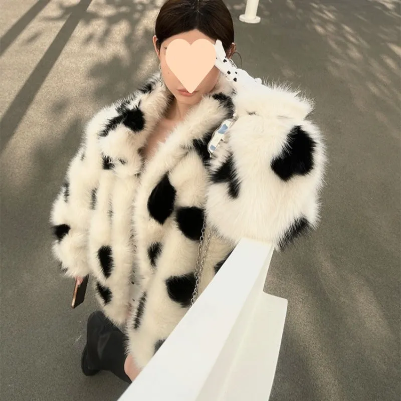 Black And White Love Environmental Protection Furry Coat