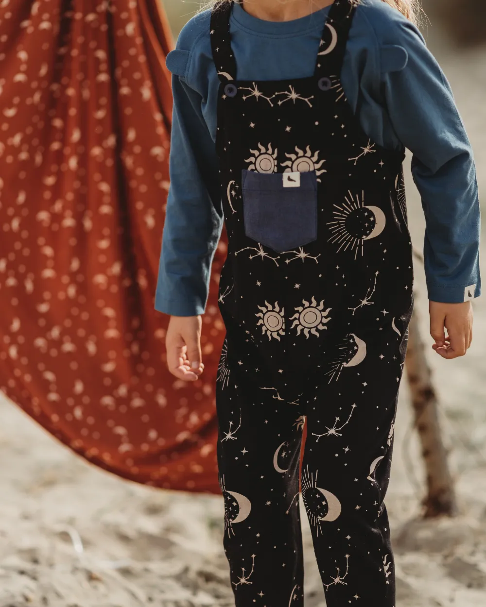 Black Celestial Print Dungarees