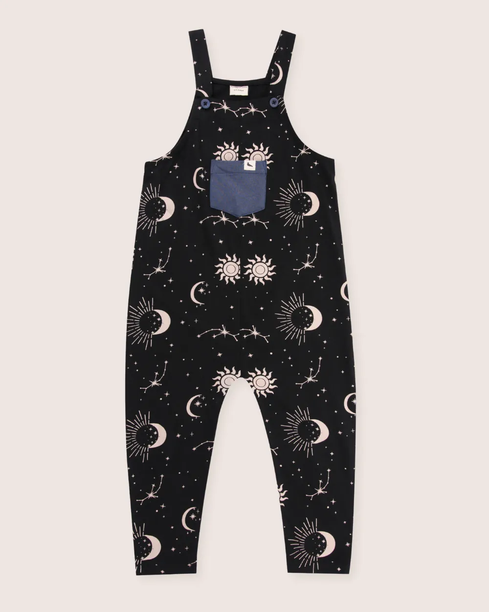 Black Celestial Print Dungarees