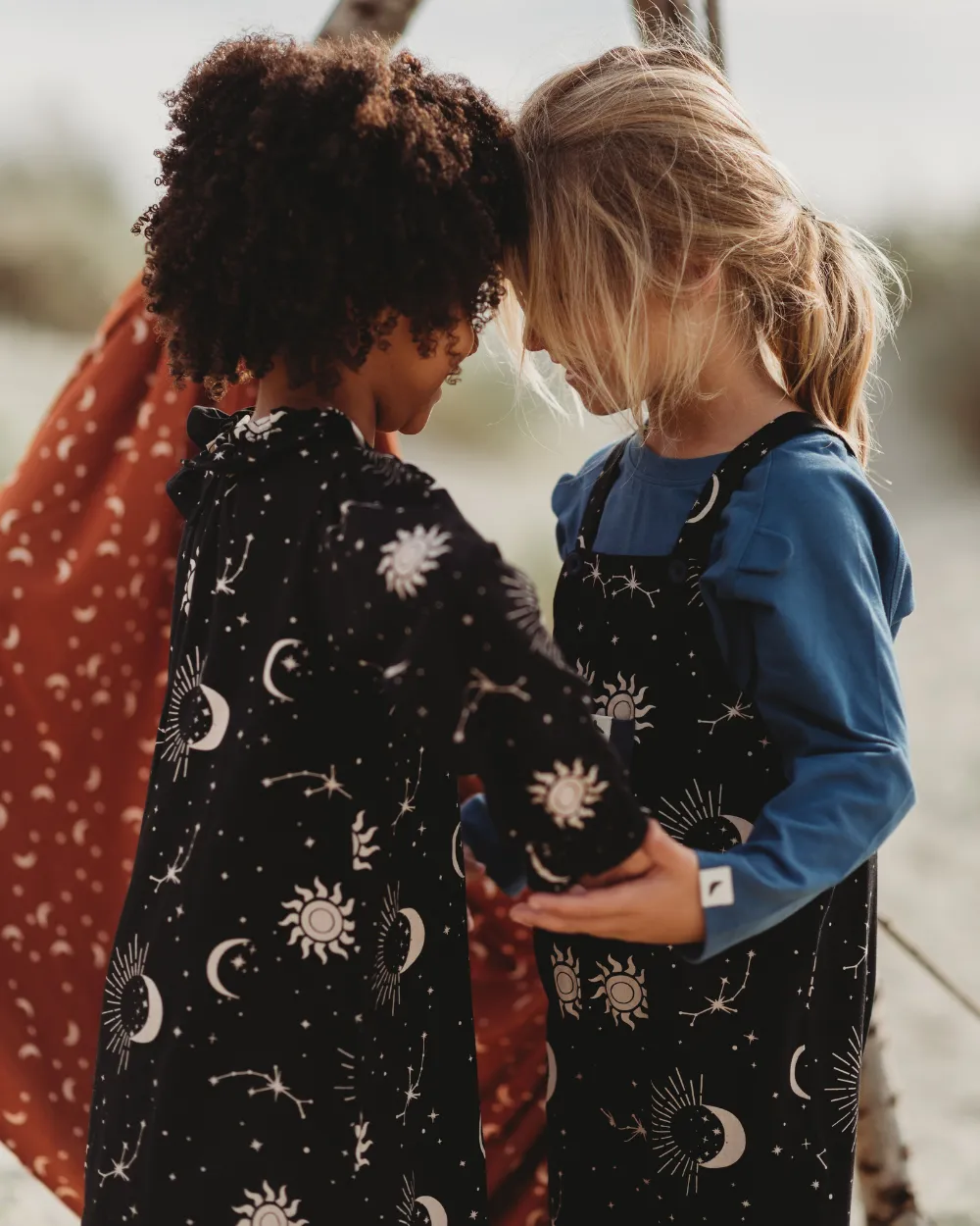 Black Celestial Print Dungarees