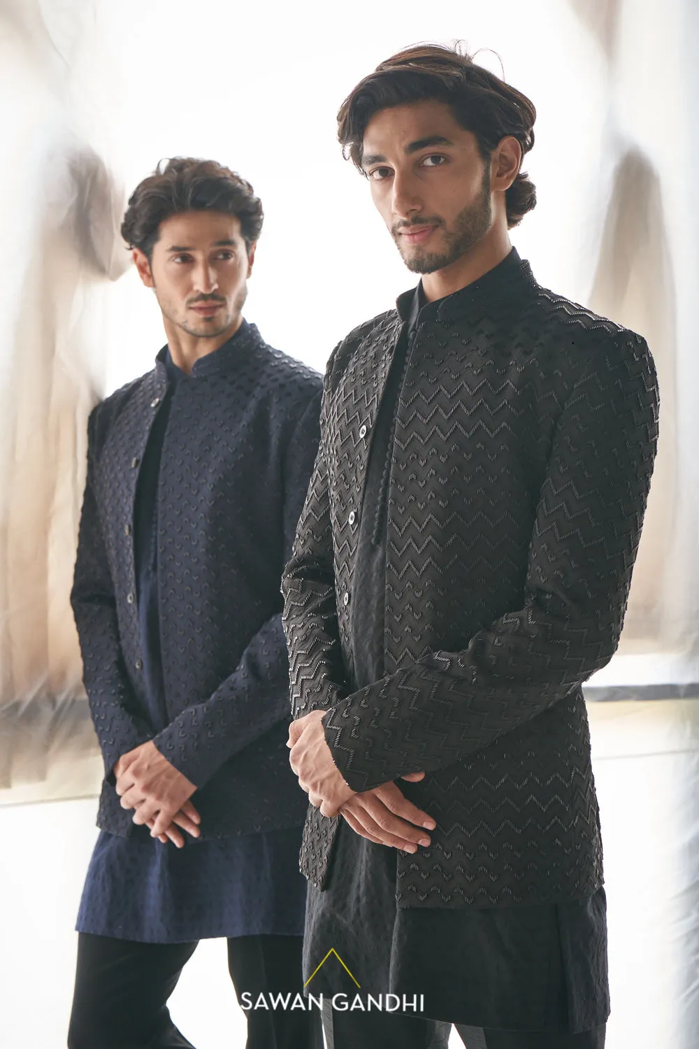 Black Chevron Bandhgala
