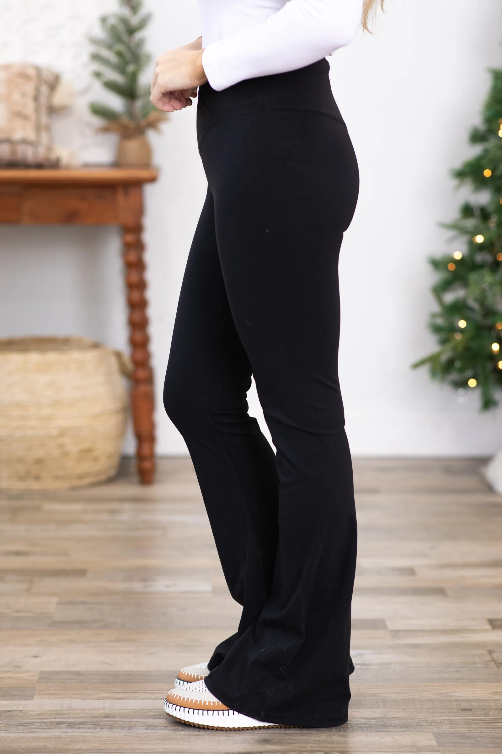 Black Crossover Waist Flare Leggings