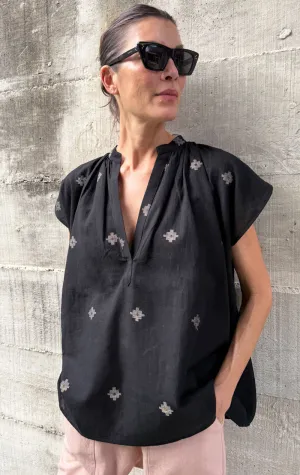 Black Khadi Shirt with woven details
