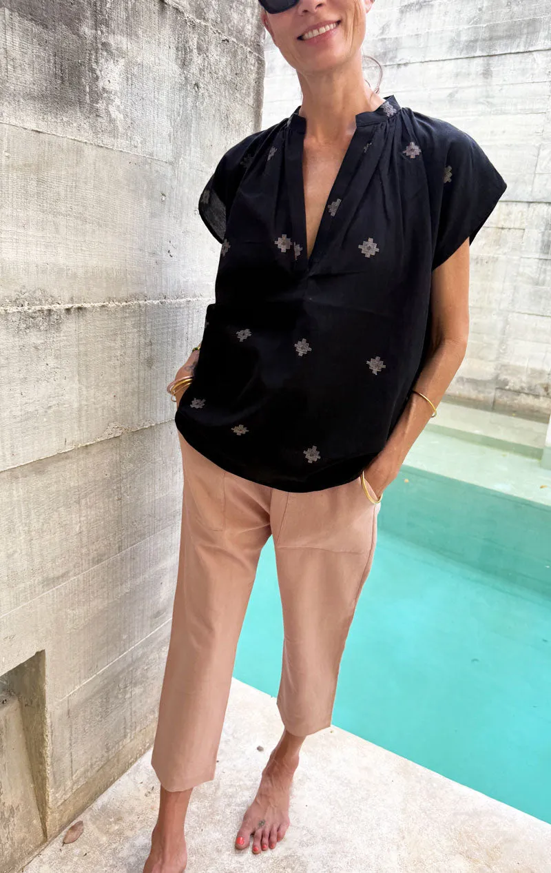 Black Khadi Shirt with woven details
