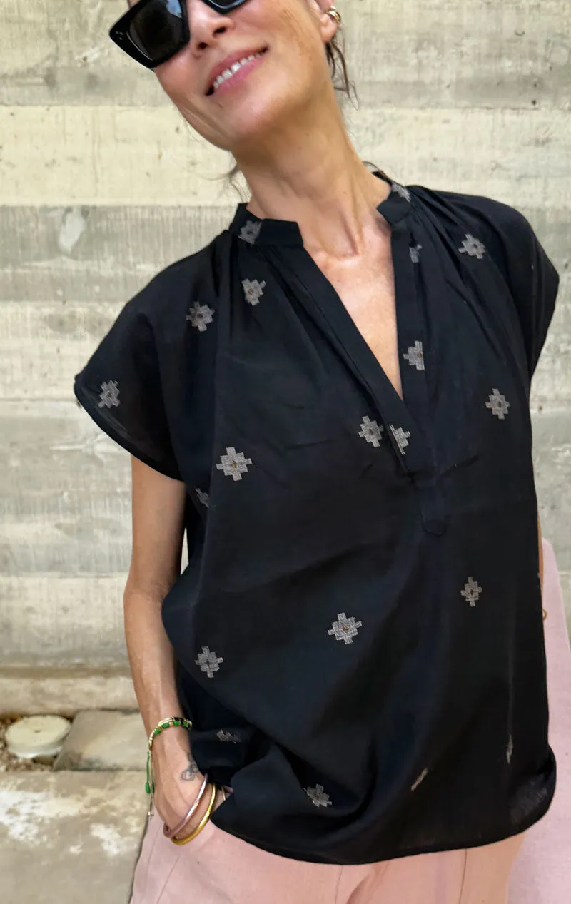 Black Khadi Shirt with woven details