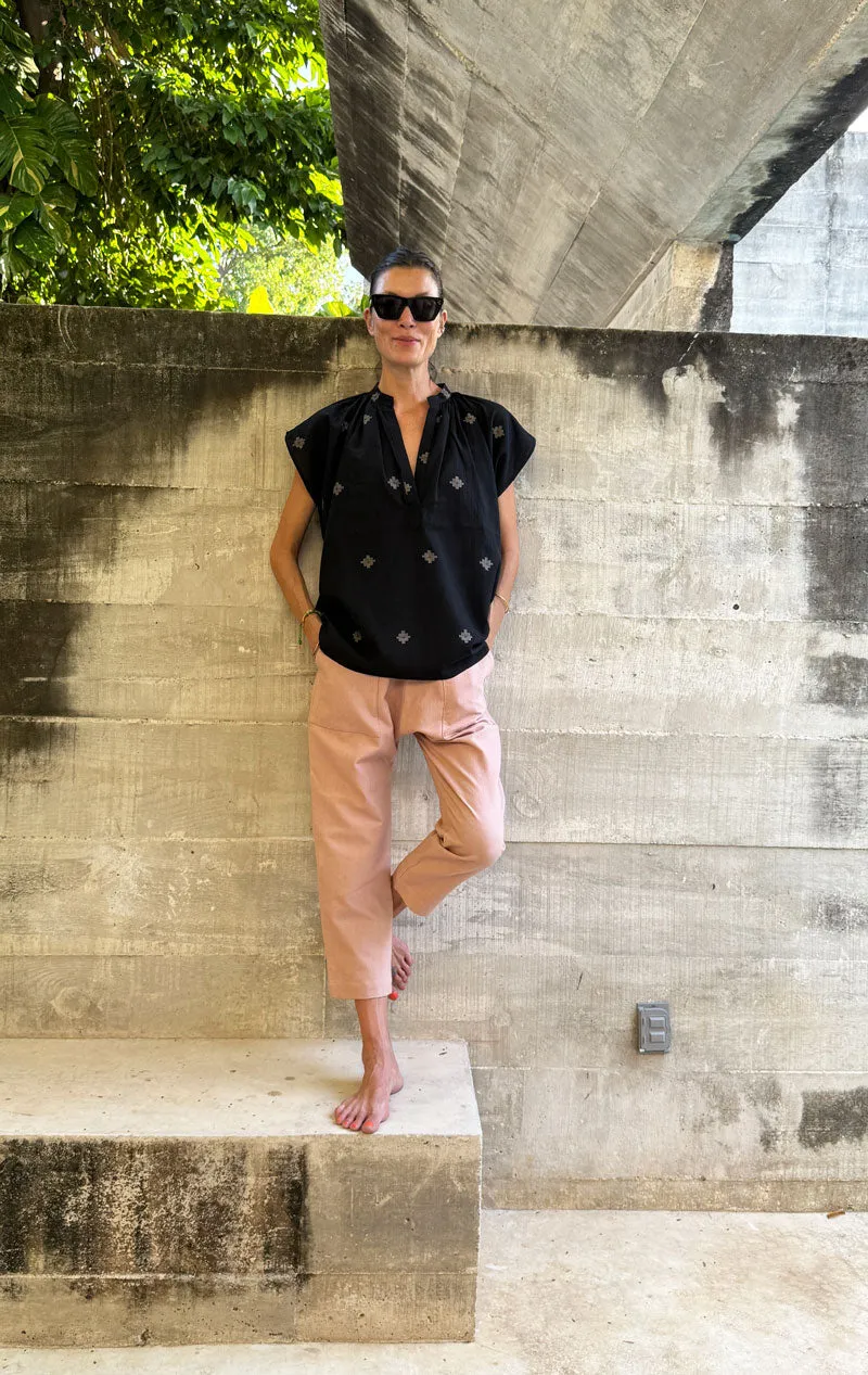 Black Khadi Shirt with woven details