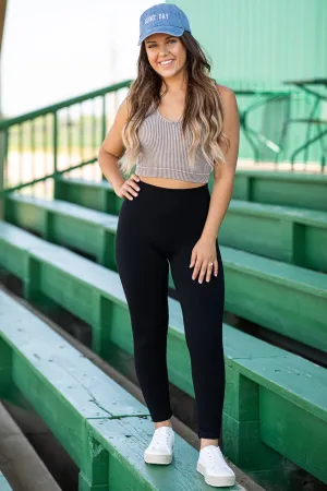 Black Ribbed Seamless High Waist Leggings