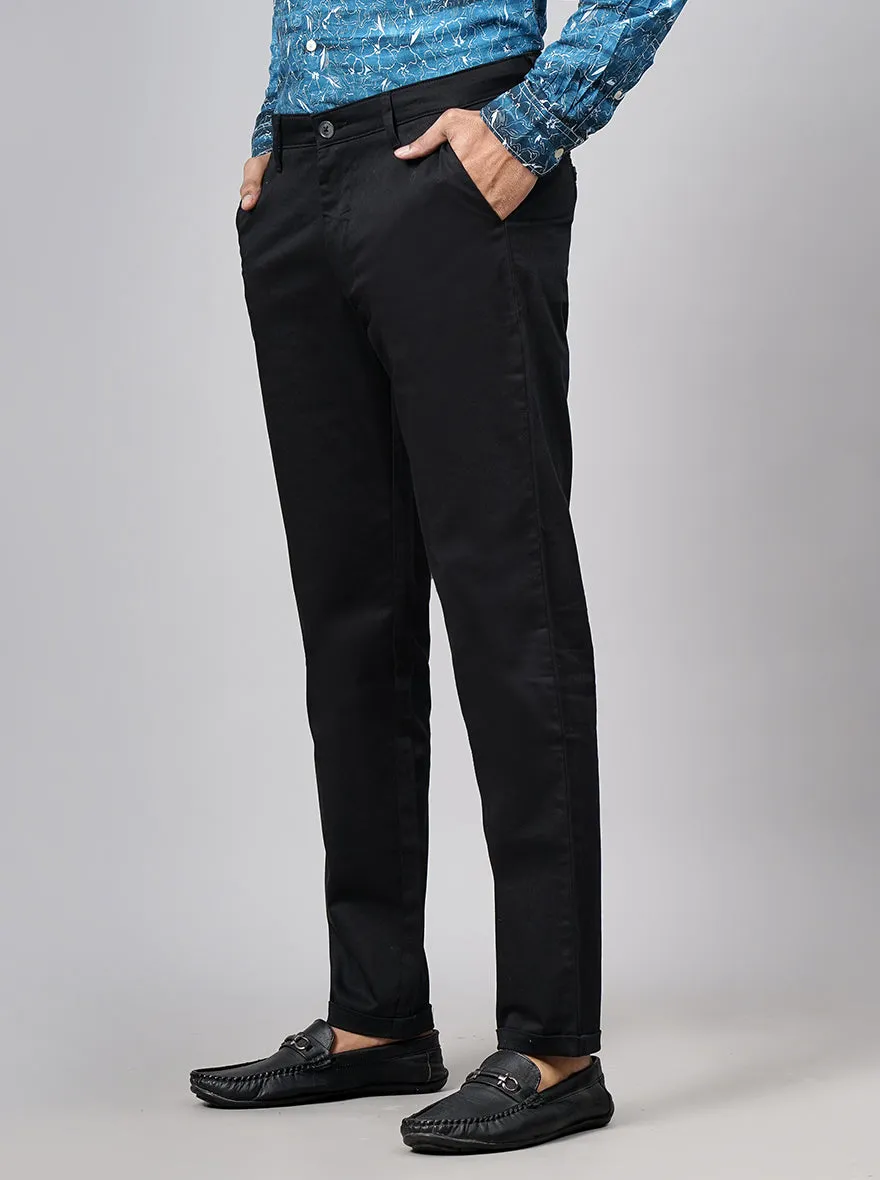 Black Solid Neo Fit Casual Trouser | Greenfibre