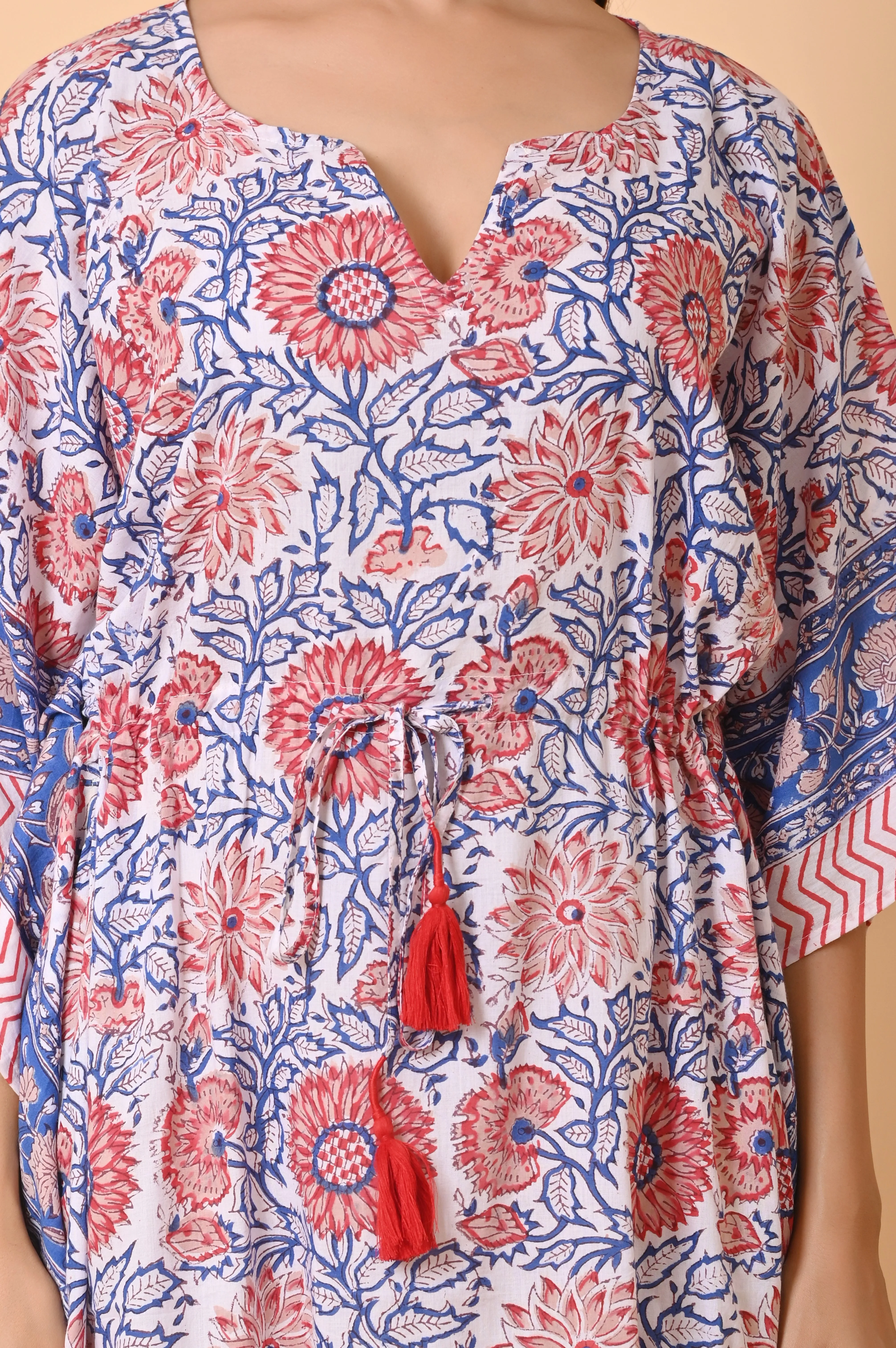 Block Print Cotton Long Bohemian Kaftan Dress