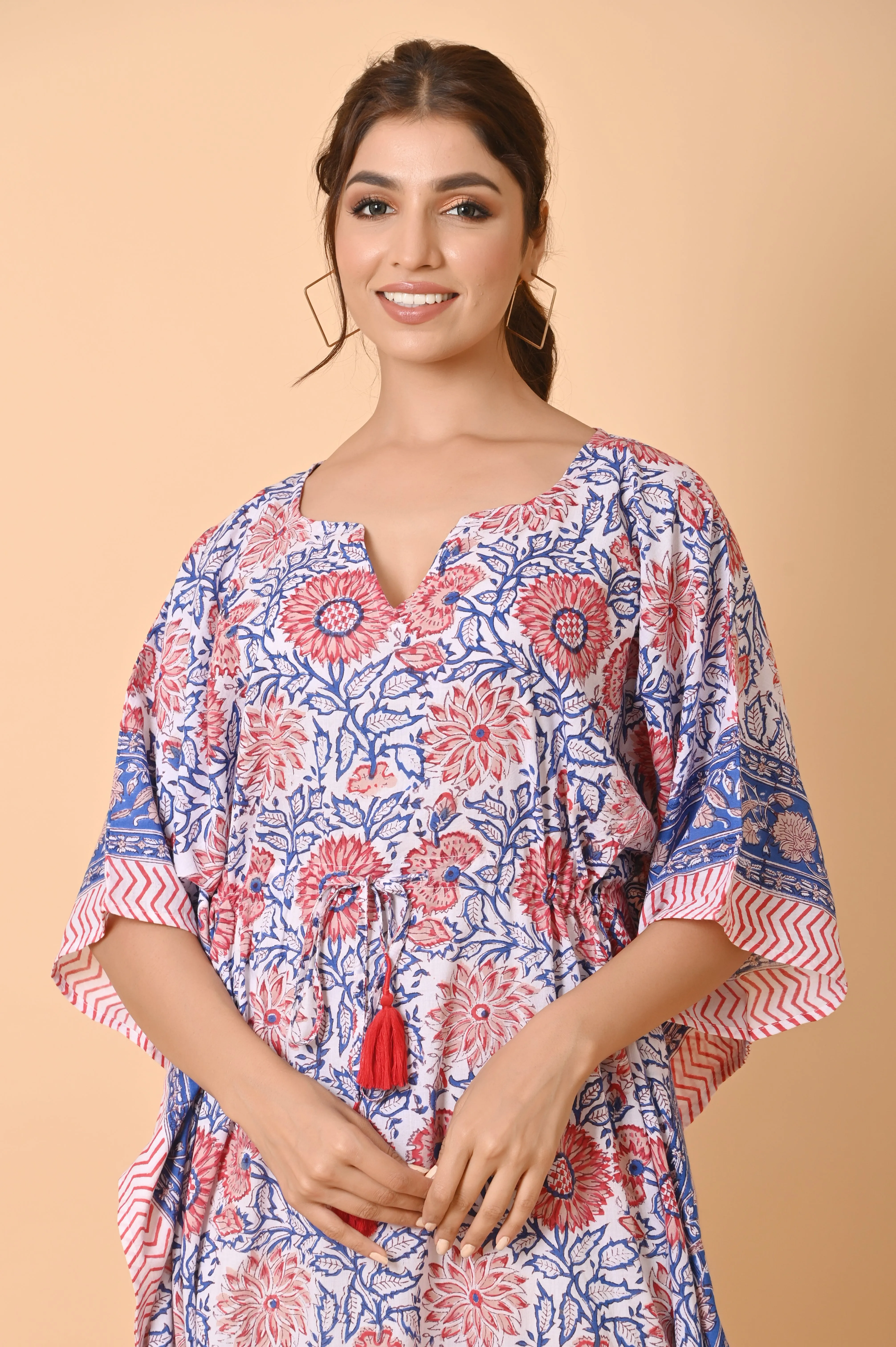 Block Print Cotton Long Bohemian Kaftan Dress