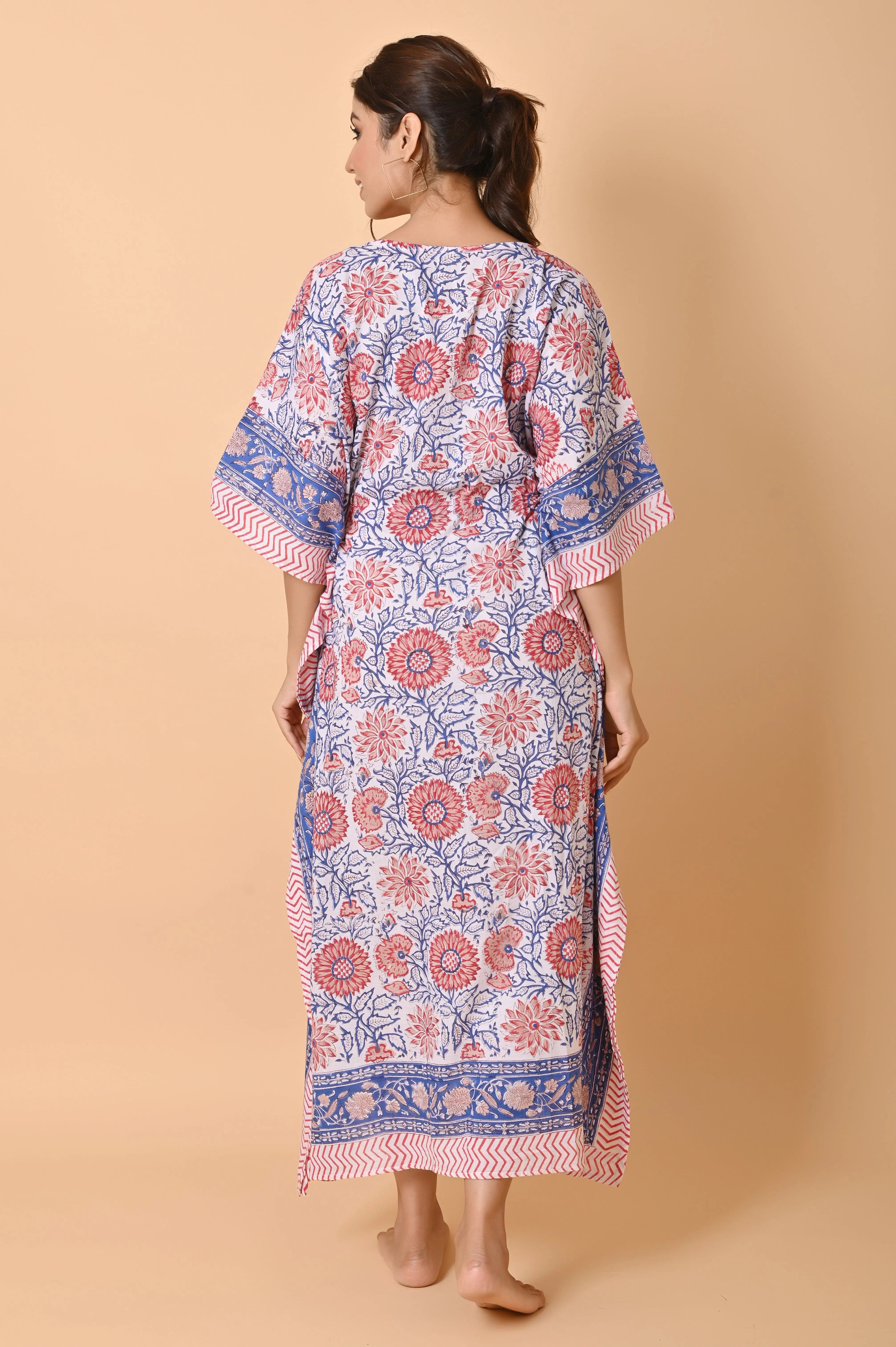 Block Print Cotton Long Bohemian Kaftan Dress