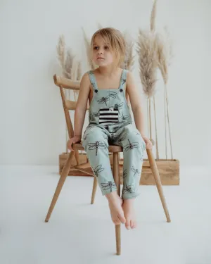 Blue Damselfly Print Dungarees