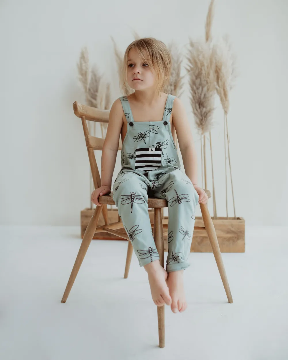 Blue Damselfly Print Dungarees