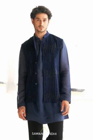 Blue  Velvet Cutdana Nehru