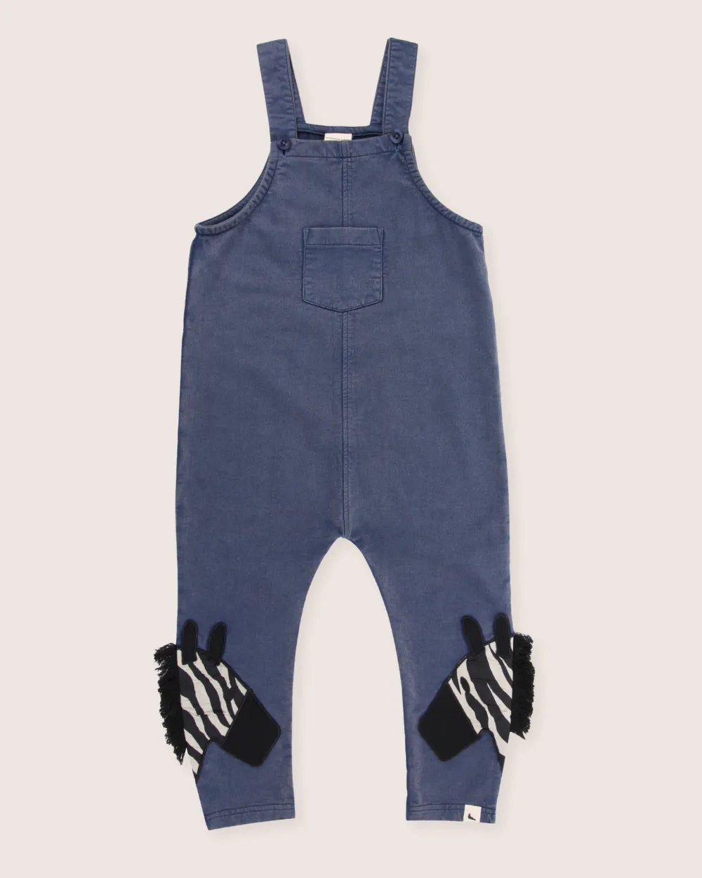Blue Zebra Head Print On Leg Dungarees