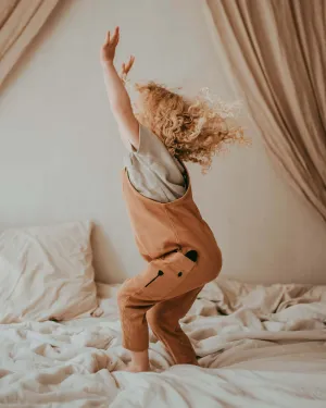 Brown Bear Face Print Dungarees