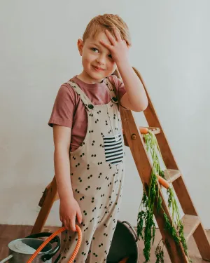 Brown Peapod Print Dungarees