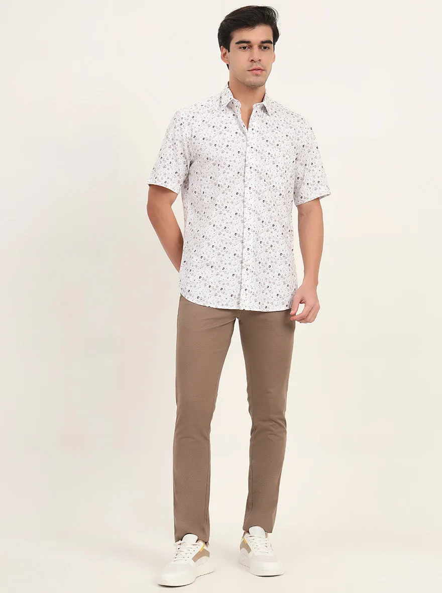 Brown Printed Slim Fit Semi Casual Shirt | Greenfibre
