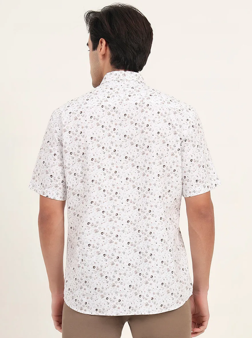 Brown Printed Slim Fit Semi Casual Shirt | Greenfibre
