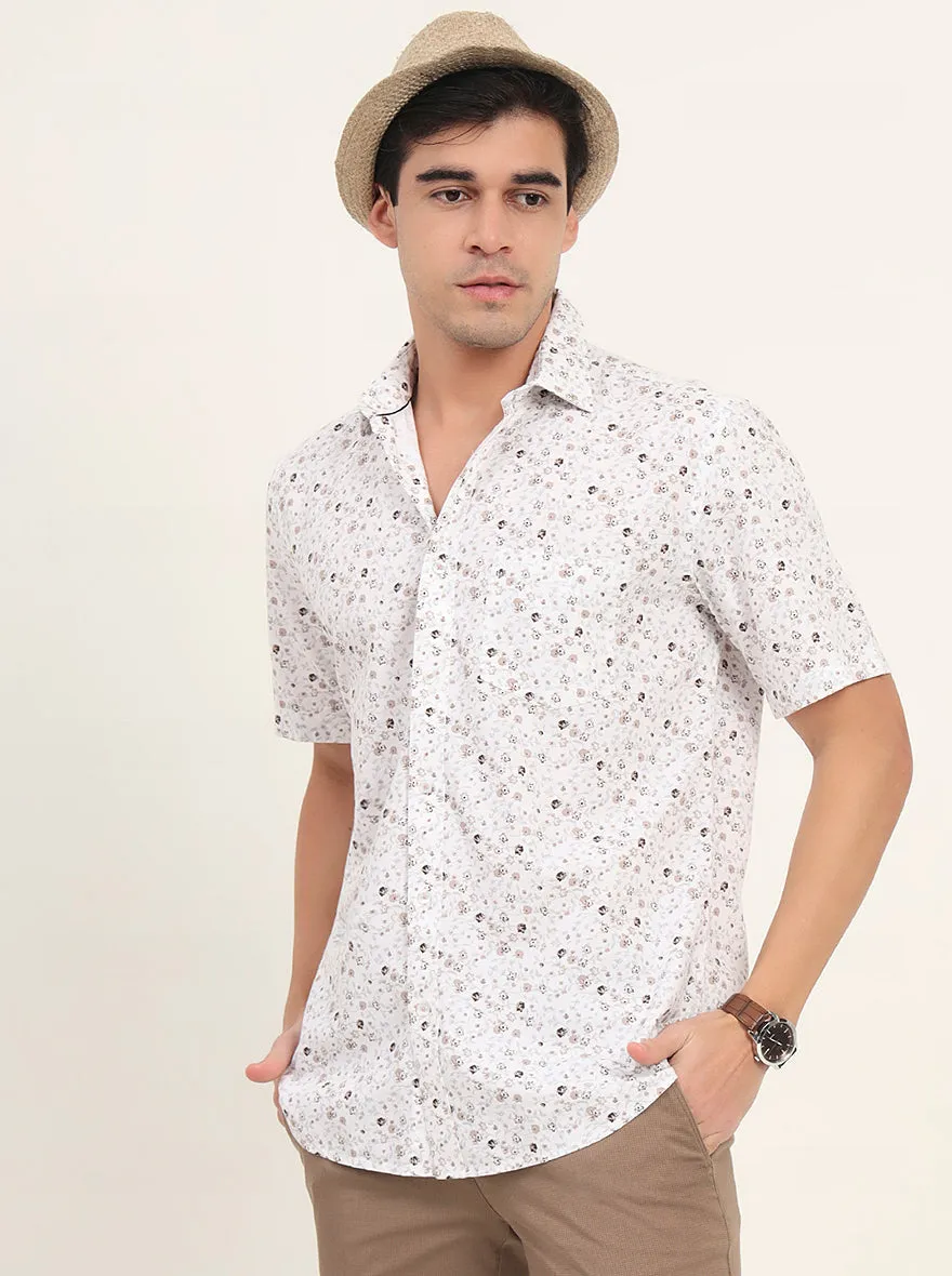 Brown Printed Slim Fit Semi Casual Shirt | Greenfibre