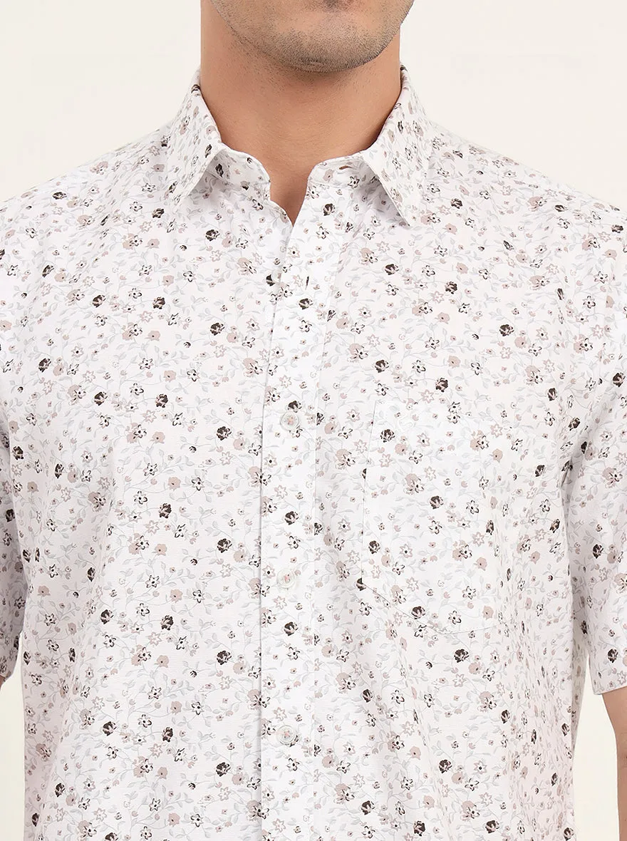 Brown Printed Slim Fit Semi Casual Shirt | Greenfibre
