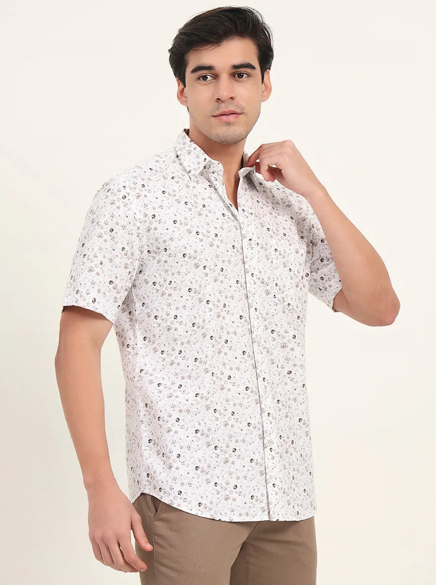 Brown Printed Slim Fit Semi Casual Shirt | Greenfibre