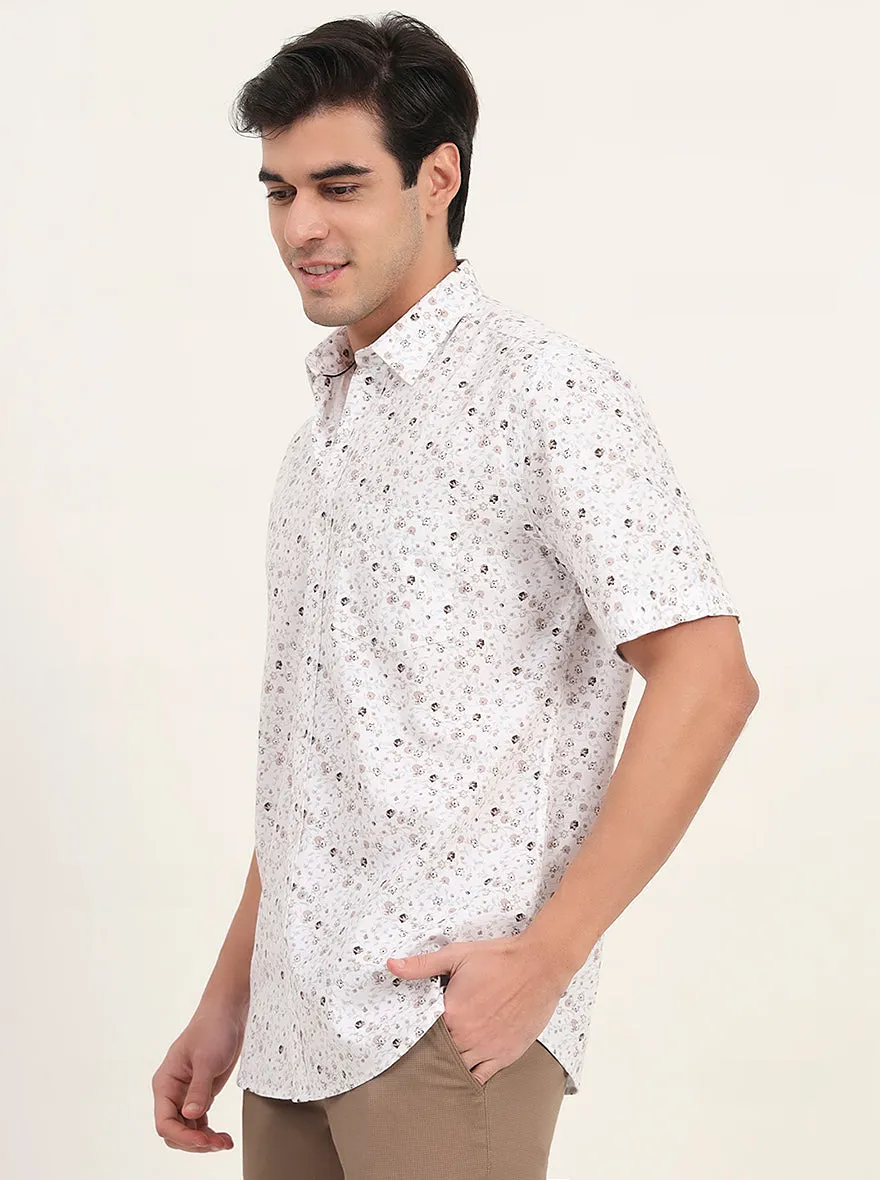 Brown Printed Slim Fit Semi Casual Shirt | Greenfibre