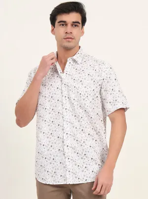 Brown Printed Slim Fit Semi Casual Shirt | Greenfibre