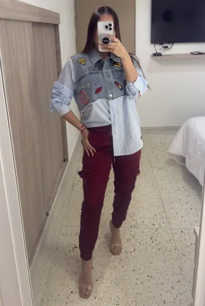 Burgundy Cargo Jogger Pants