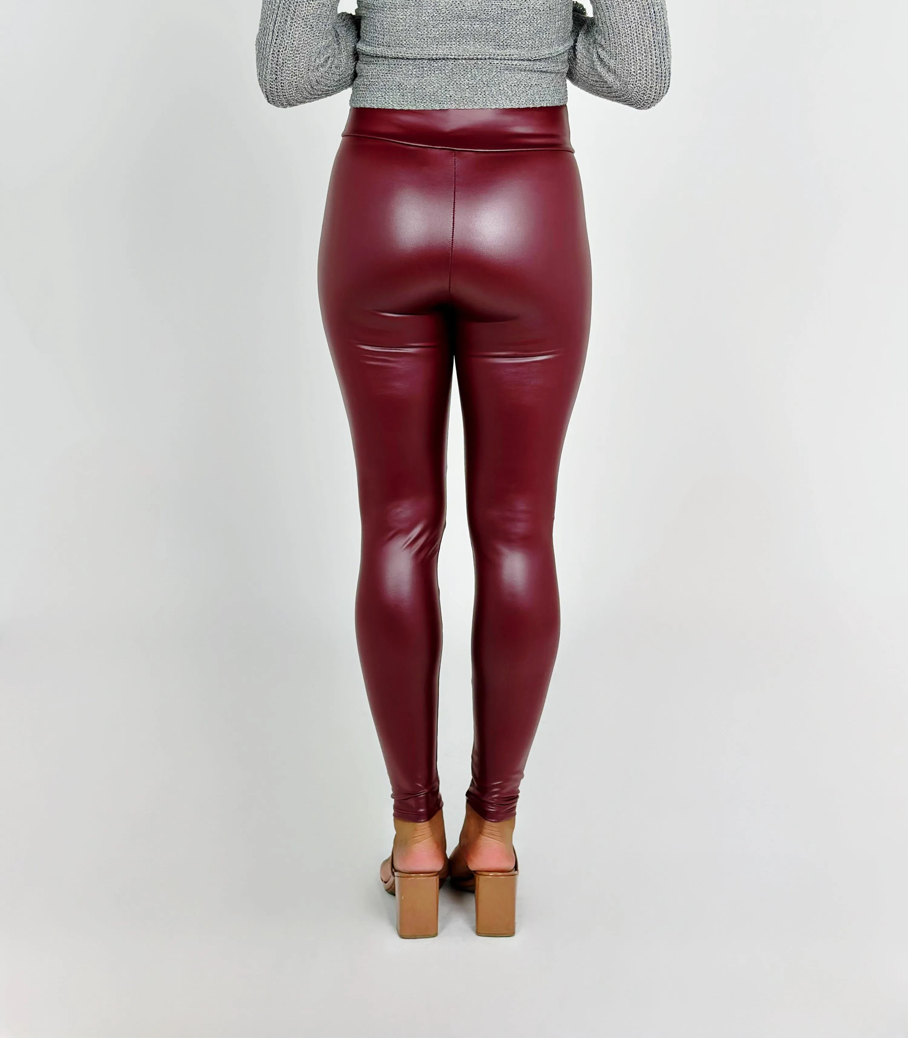 Burgundy Faux Leather High Waist Leggings
